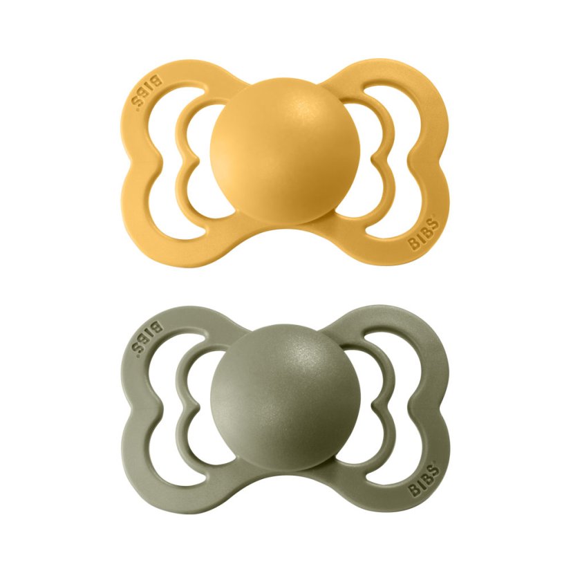 BIBS Supreme dudlík z přírodního kaučuku 2ks - Honey Bee / Olive - Velikost: 6-18 měsíců / Vel.2